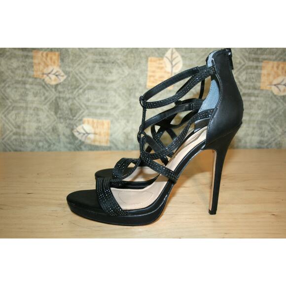 Nina Black Faux Leather T-Strap Zip Heels 11 M - Picture 3 of 6